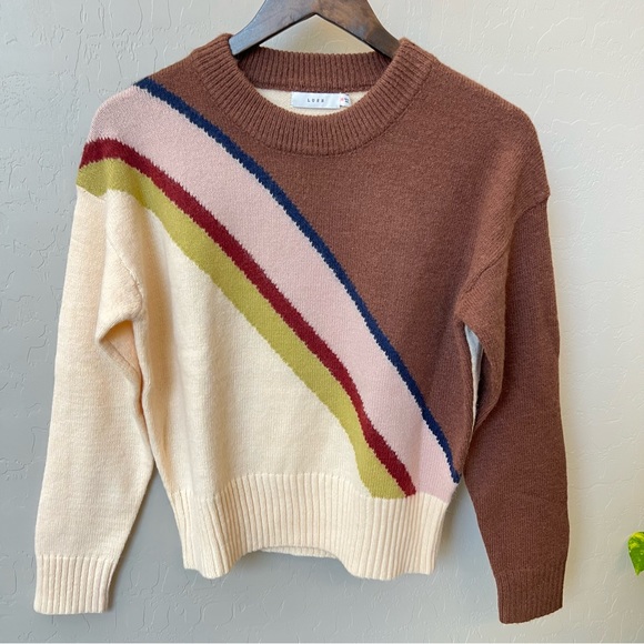 Lush Sweaters - 37.Lush Donna 70s Rainbow Stripe Crew knit pullover sweater, cropped,fits S/XS